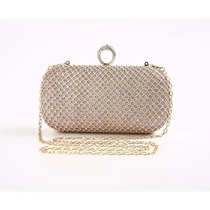 Champagne Fashion Design Handmade New Evening Bag mesh Crystal Clutch With Ring Metal Frame For Wedding/banquet/party/porm