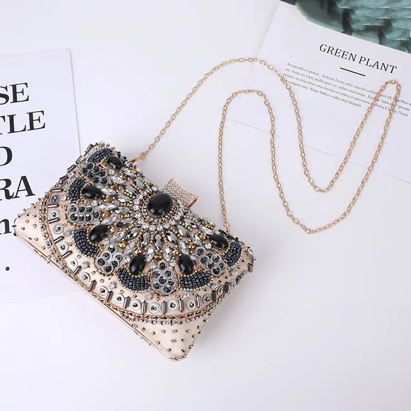 champagne Fashion European And American Beaded Evening Clutch Bag Elegant And Charming Make-up Dinner Ladies Party Bride Embroidered Bag