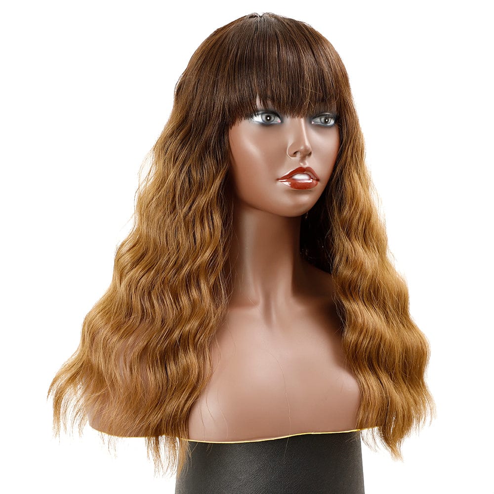 cheap blond water wave wig sleek wholesale hot selling heat resistant made machine wig water wave synthetic hair wig for women