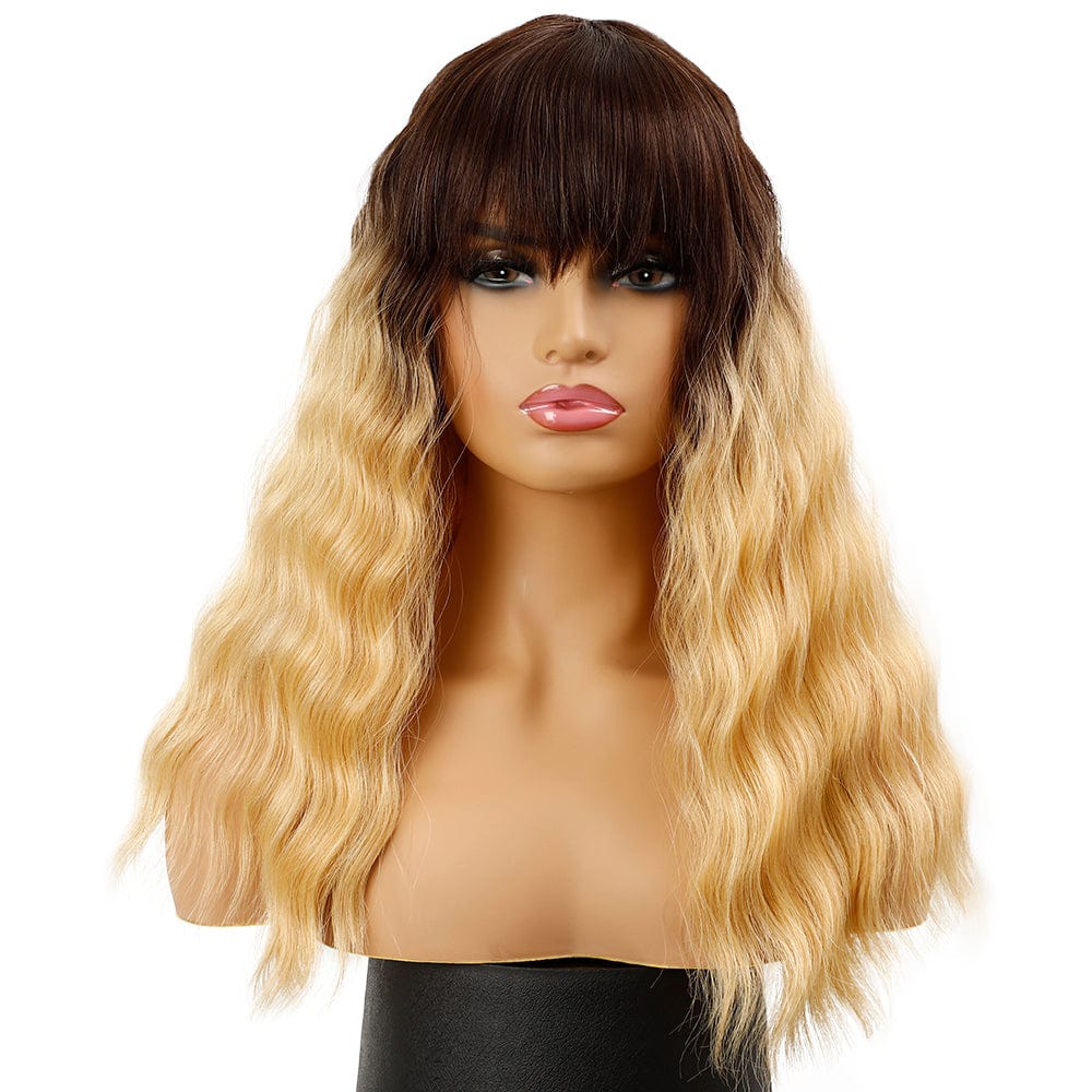 cheap blond water wave wig sleek wholesale hot selling heat resistant made machine wig water wave synthetic hair wig for women