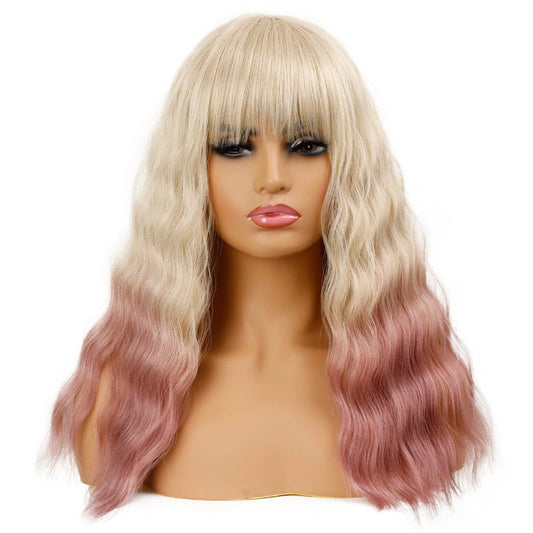 cheap blond water wave wig sleek wholesale hot selling heat resistant made machine wig water wave synthetic hair wig for women