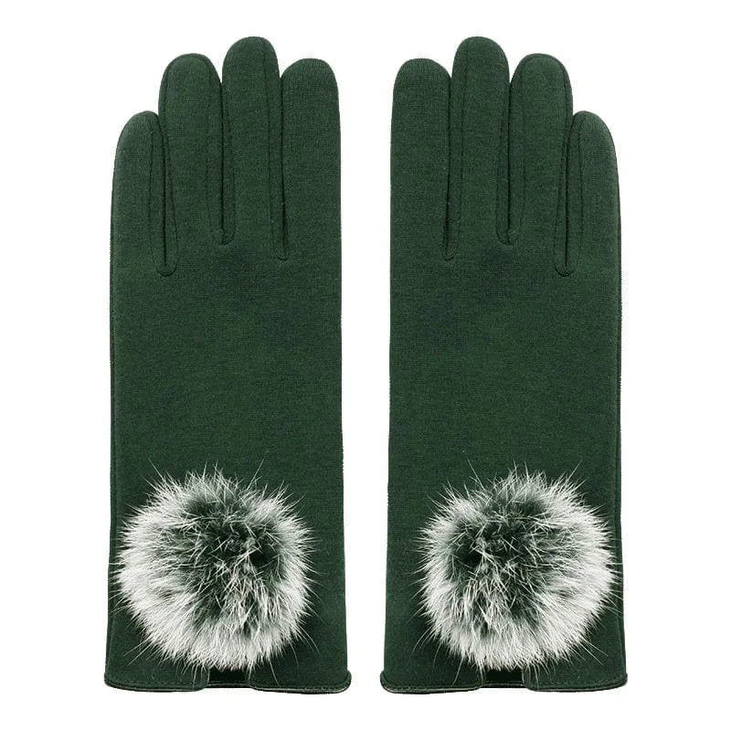 Cheap daily life cute red warm touch screen rabbit fur ball riding women winter gloves