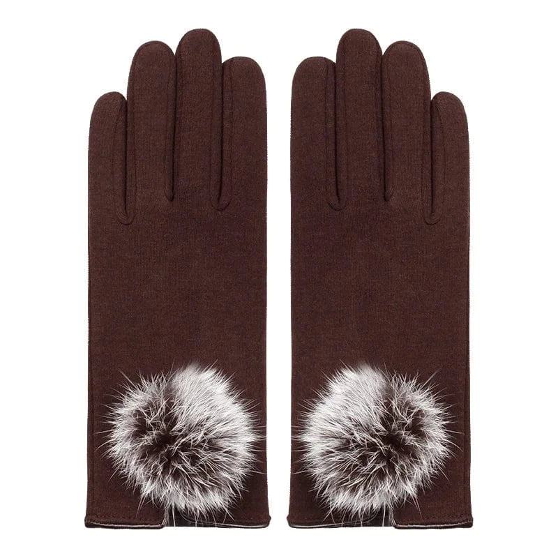 Cheap daily life cute red warm touch screen rabbit fur ball riding women winter gloves