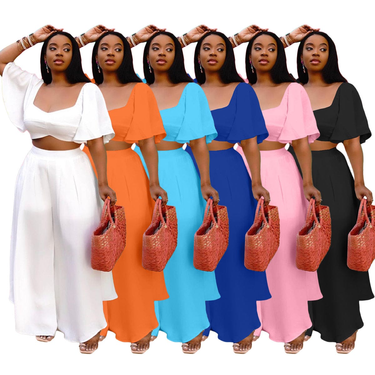 Cheap Factory Wholesale Ladies Fashion Casual Suit Solid Color Loose 2 Piece Pants Set