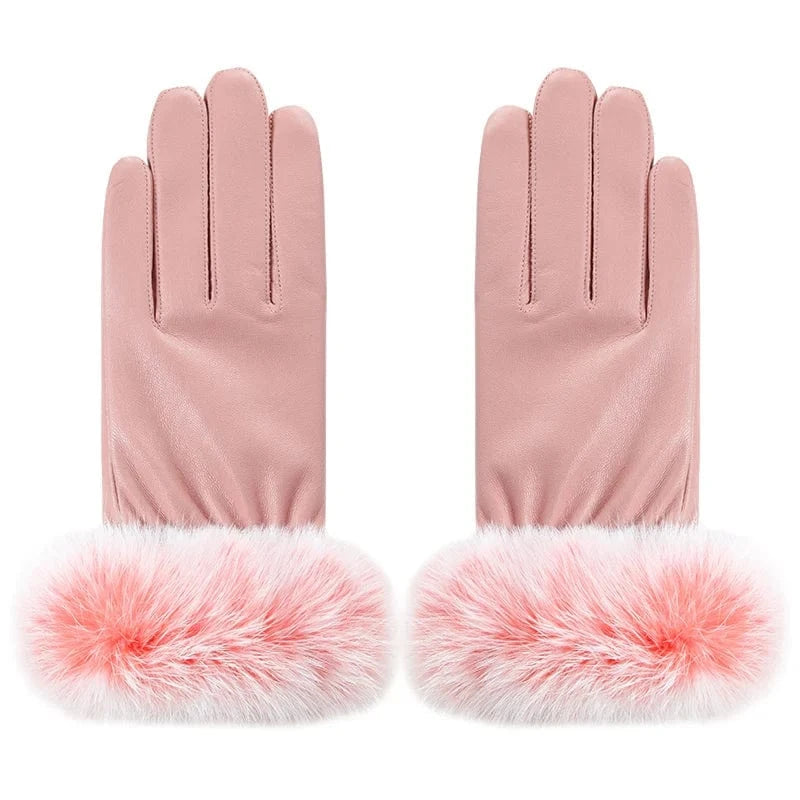 Cheap fur touch screen warm pu synthetic leather ladies hand gloves
