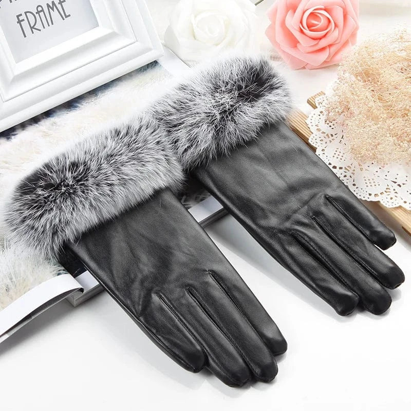 Cheap fur touch screen warm pu synthetic leather ladies hand gloves