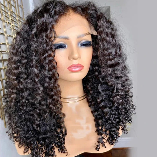 Cheap kinky curly brazilian lace frontal wig natural human hair lace frontal kinky curly human hair glueless wig for black women