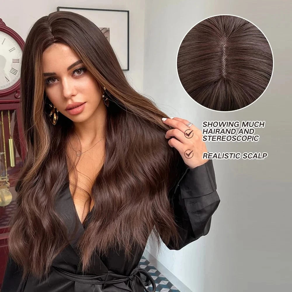 Cheap Long Middle Part Wigs Vendor With Lowest Price Natural Wave Pixie Cut Synthetic Hair Wigs With Highlights For Women