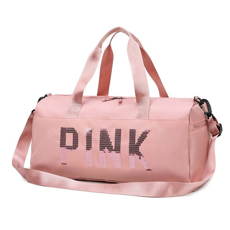 Cheap price high quality large capacity sequins letters pink sports gym bag custom logo gym bag with shoe compartment