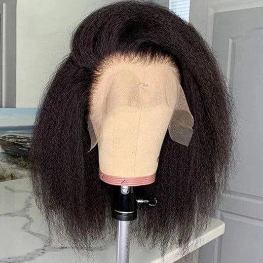 Cheap Raw Brazilian Indian Human Hair Kinky Straight Lace Front Wig Short Kinky Curly Bob Wigs For Black Women Glueless Hair