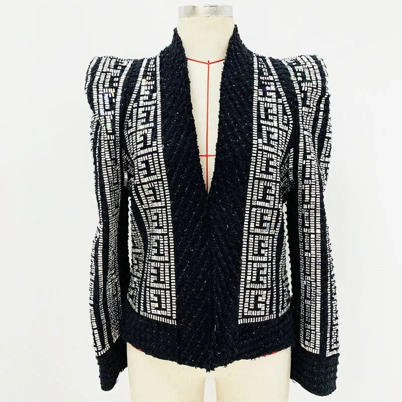 CHICEVER 2024 Winter High Quality Long Sleeve Patchwork Diamonds Jacket For Women
