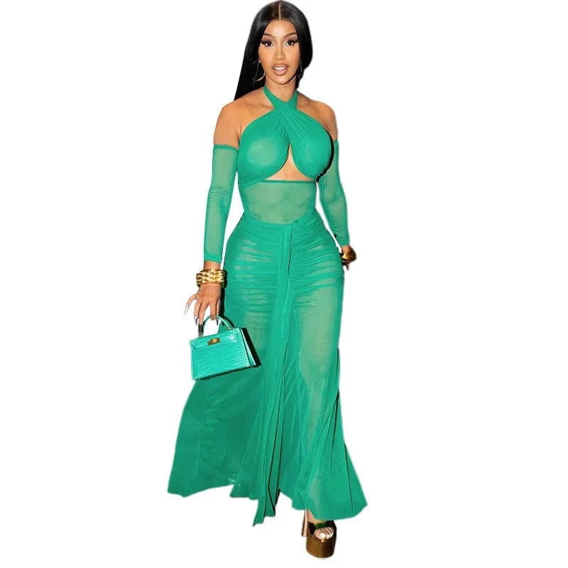 CHICEVER Casual Cross-Necked And Bare-Back Jumpsuit Women Skirt 2 Piece Set Women