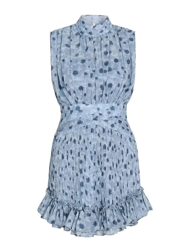 CHICEVER Casual Dresses Stand Collar Slim Sleeveless High Waist Dress For Women 2023