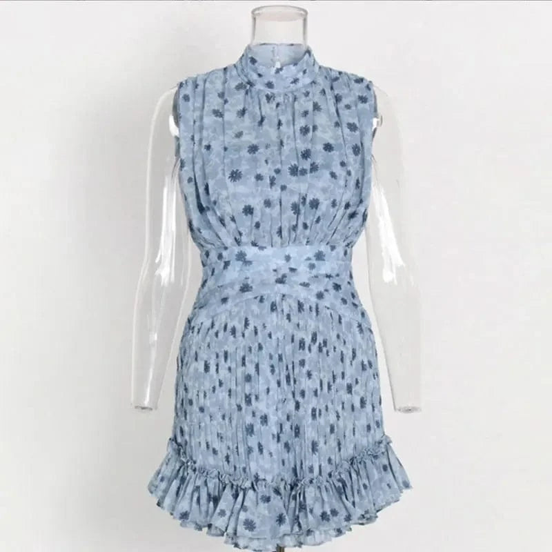 CHICEVER Casual Dresses Stand Collar Slim Sleeveless High Waist Dress For Women 2023