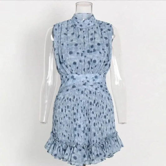 CHICEVER Casual Dresses Stand Collar Slim Sleeveless High Waist Dress For Women 2023