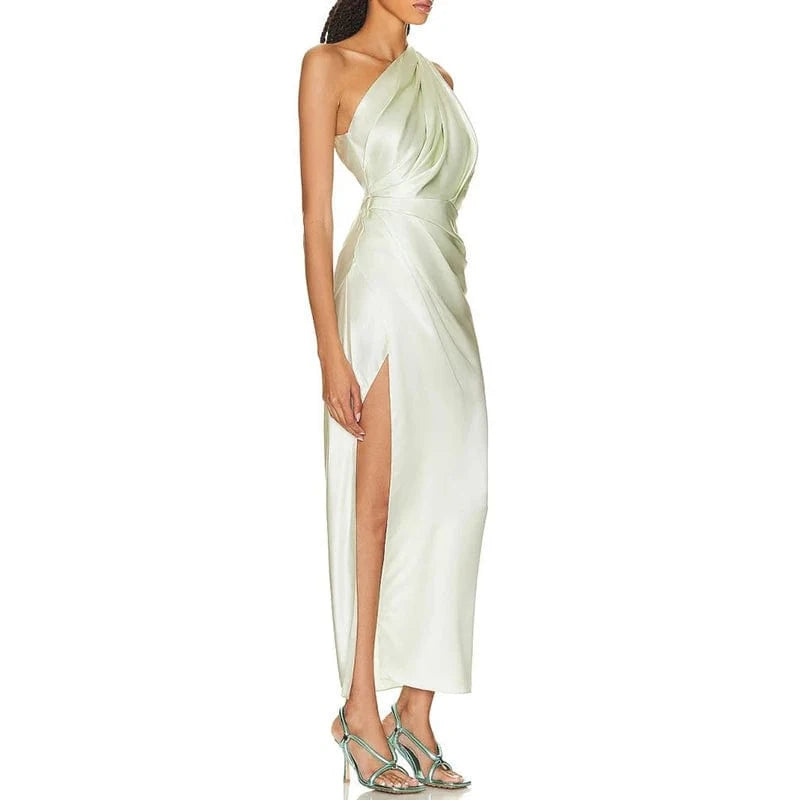 CHICEVER Casual Elegant Diagonal Collar Sleeveless High Waist Split Slimming Dresses Women Long Dress