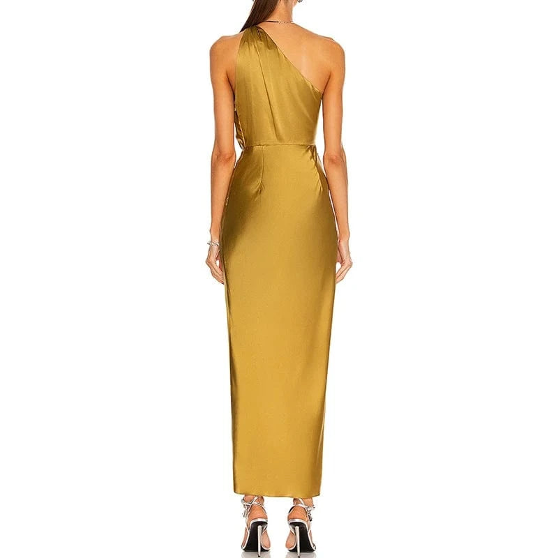 CHICEVER Casual Elegant Diagonal Collar Sleeveless High Waist Split Slimming Dresses Women Long Dress