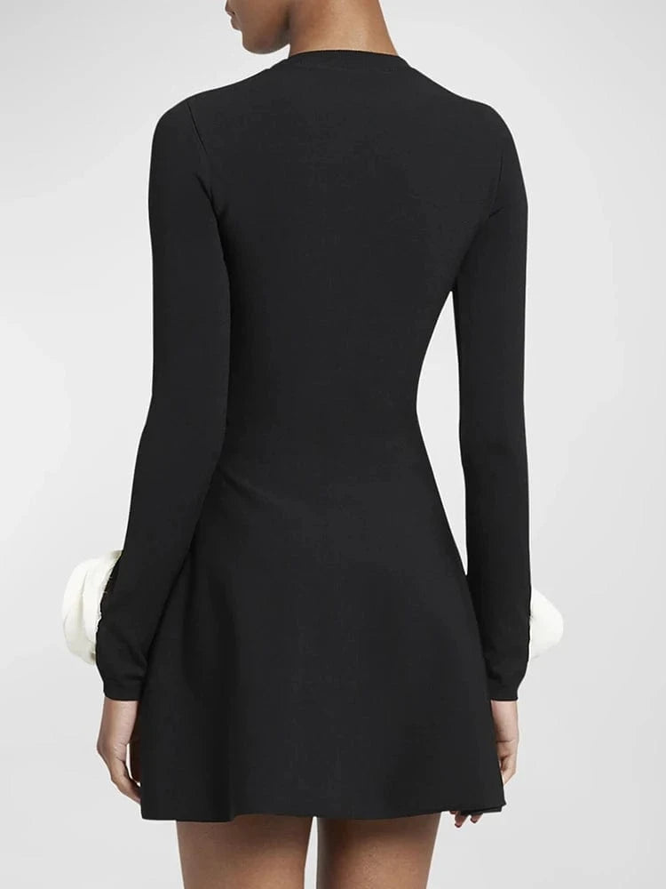 CHICEVER Casual Elegant High Waist Colorblock Spliced Appliques Dresses Woman Dress