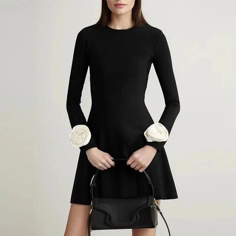 CHICEVER Casual Elegant High Waist Colorblock Spliced Appliques Dresses Woman Dress