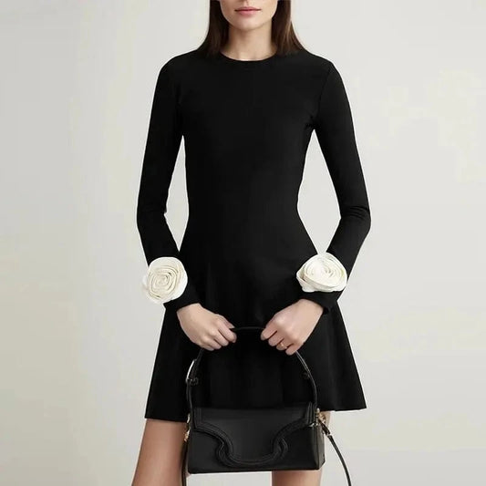 CHICEVER Casual Elegant High Waist Colorblock Spliced Appliques Dresses Woman Dress