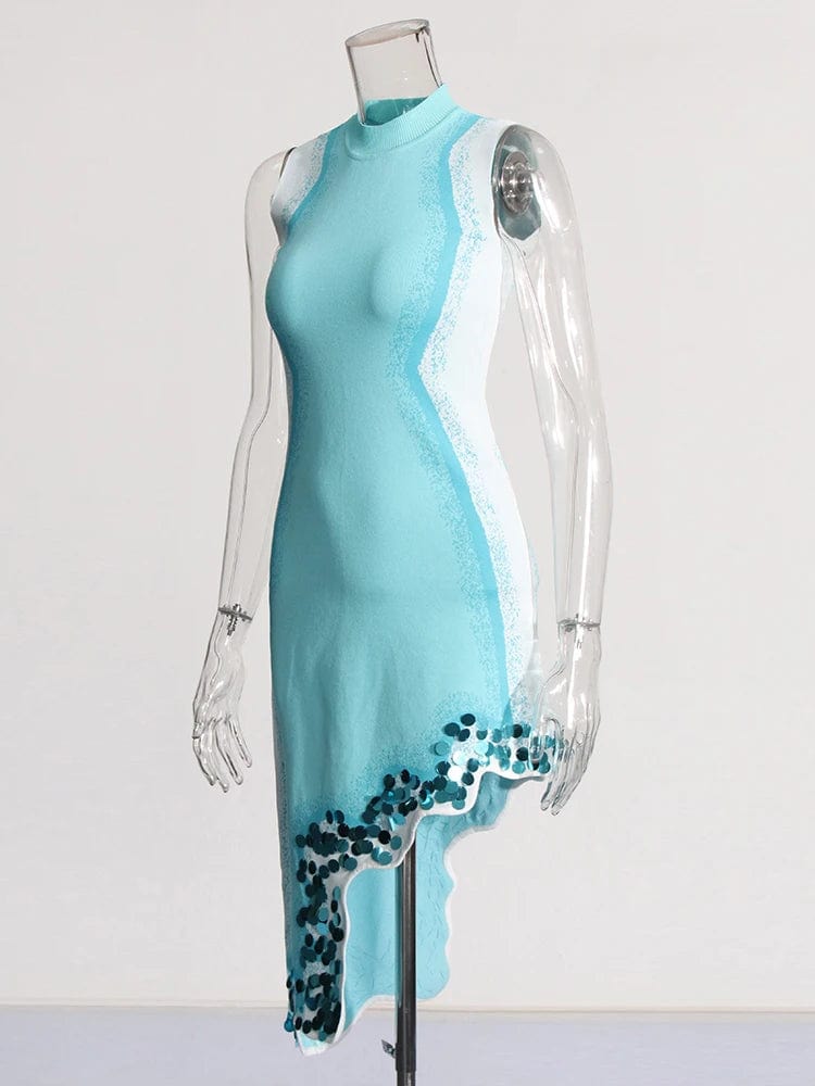 CHICEVER Casual Elegant Patchwork Sequins Hit Color Slim Dresses Women Dress 2023