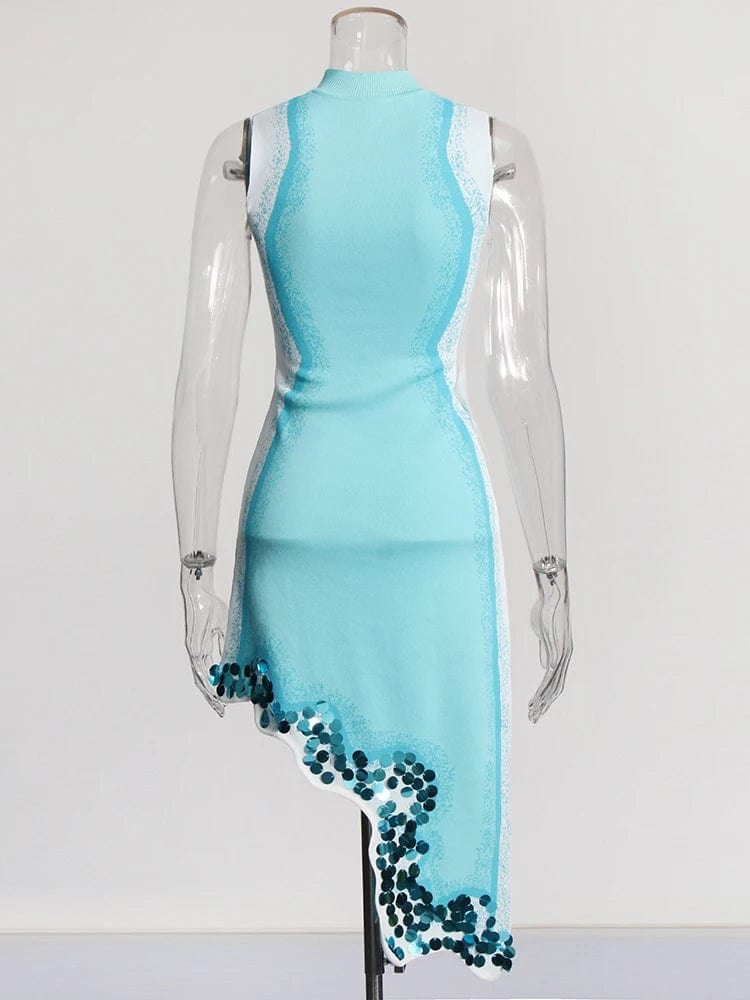 CHICEVER Casual Elegant Patchwork Sequins Hit Color Slim Dresses Women Dress 2023