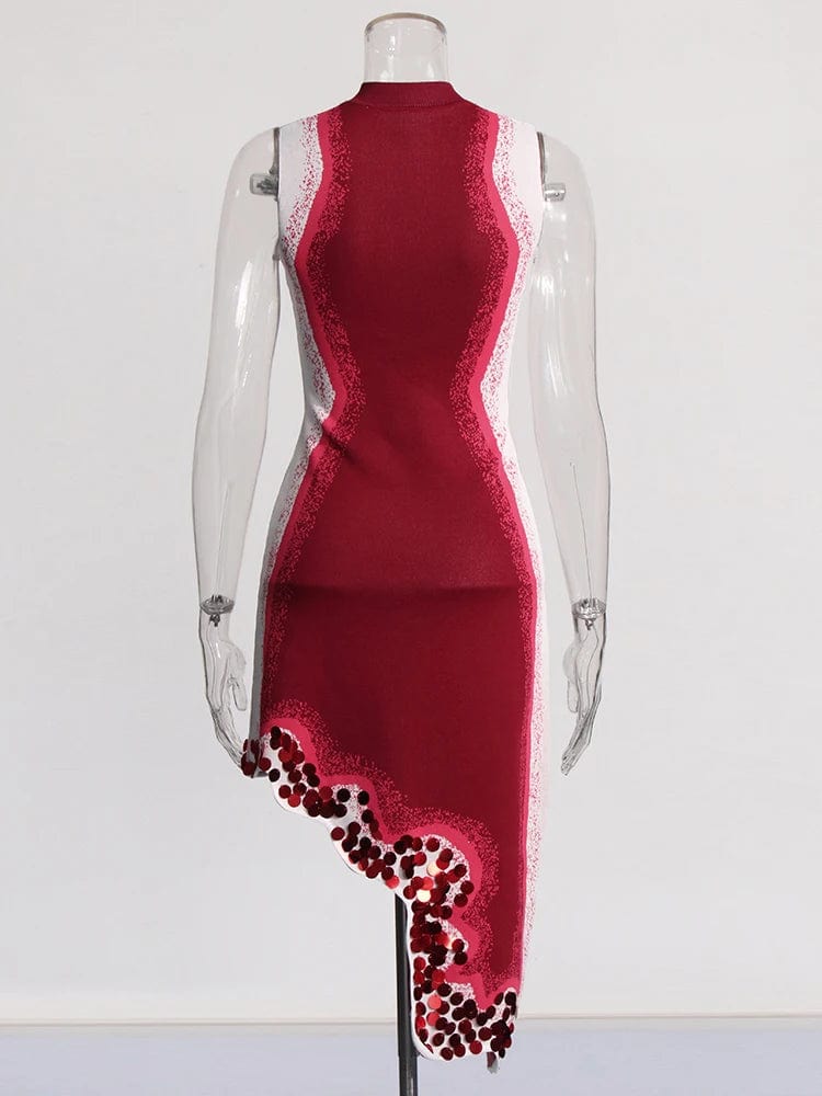 CHICEVER Casual Elegant Patchwork Sequins Hit Color Slim Dresses Women Dress 2023