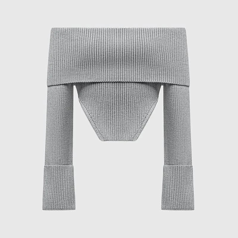 CHICEVER Casual Slash Neck Long Sleeve Cold Shoulder Knitted Sweaters For Women 2023