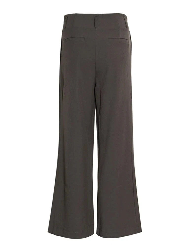 CHICEVER Casual Solid Color Wide Leg Patchwork Button High Waist Pants For Women