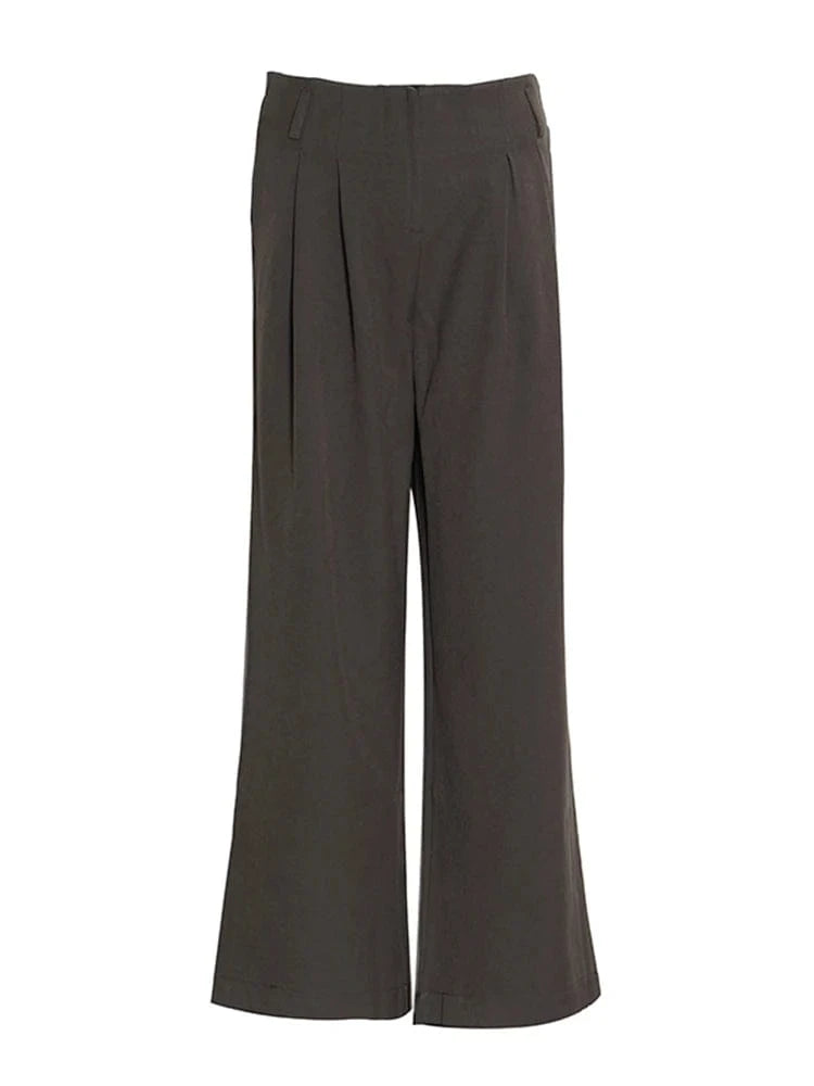 CHICEVER Casual Solid Color Wide Leg Patchwork Button High Waist Pants For Women