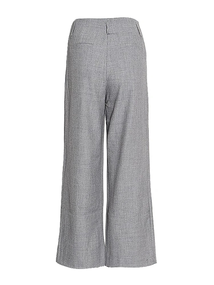 CHICEVER Casual Solid Color Wide Leg Patchwork Button High Waist Pants For Women