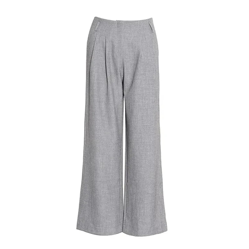 CHICEVER Casual Solid Color Wide Leg Patchwork Button High Waist Pants For Women