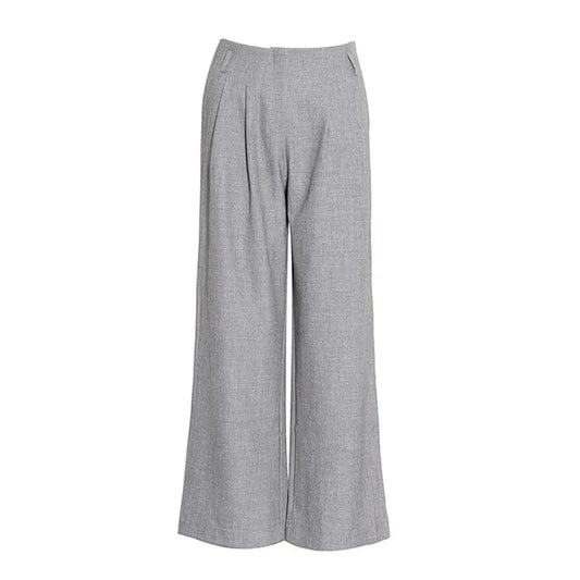 CHICEVER Casual Solid Color Wide Leg Patchwork Button High Waist Pants For Women