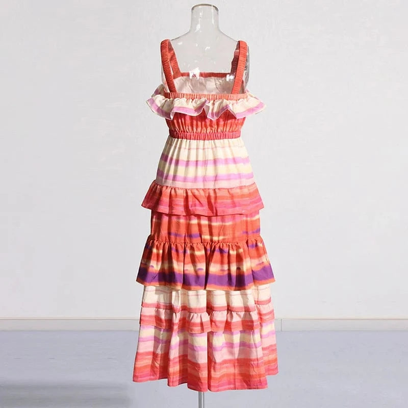 CHICEVER Casual Square Collar Sleeveless High Waist Long Dresses Summer Dress For Women