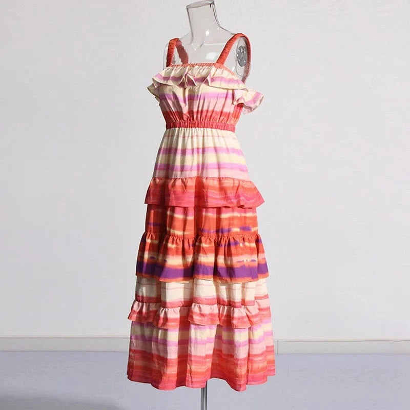 CHICEVER Casual Square Collar Sleeveless High Waist Long Dresses Summer Dress For Women