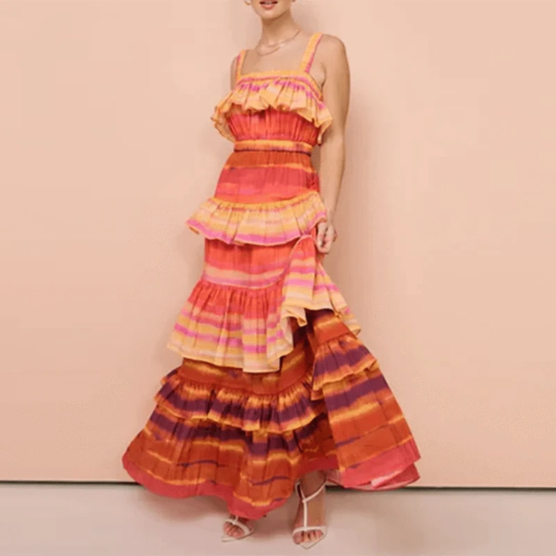 CHICEVER Casual Square Collar Sleeveless High Waist Long Dresses Summer Dress For Women