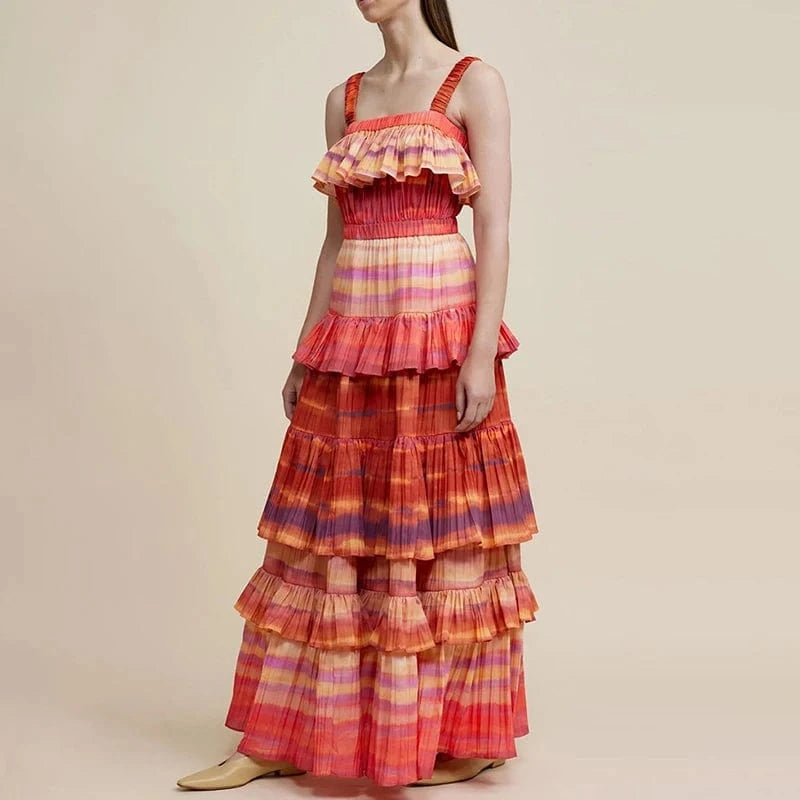 CHICEVER Casual Square Collar Sleeveless High Waist Long Dresses Summer Dress For Women