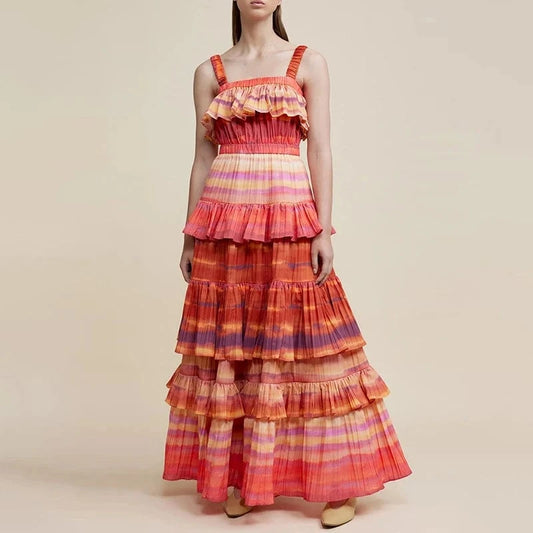 CHICEVER Casual Square Collar Sleeveless High Waist Long Dresses Summer Dress For Women