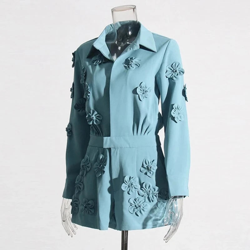 CHICEVER Casual Stitching Three-Dimensional Flowers Long Sleeve Jumpsuit Women 2023