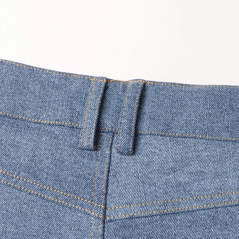 CHICEVER Casual Streetwear High Waist Loose Patchwork Denim Leather Pants For Women 2023