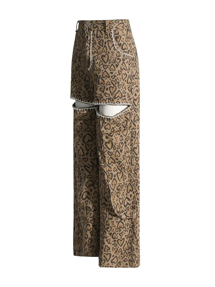 CHICEVER Colorblock Hollow Out Patchwork Diamonds Wide Leg Denim High Wholesale Women Jeans