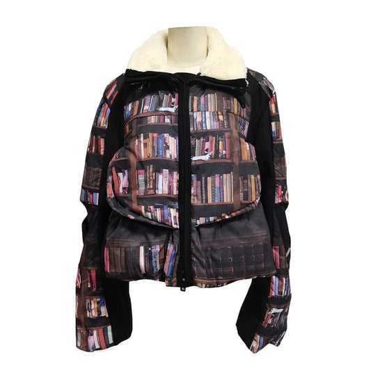 CHICEVER Colorblock Printing Lapel Long Sleeve Spliced Zipper Jackets For Women 2023