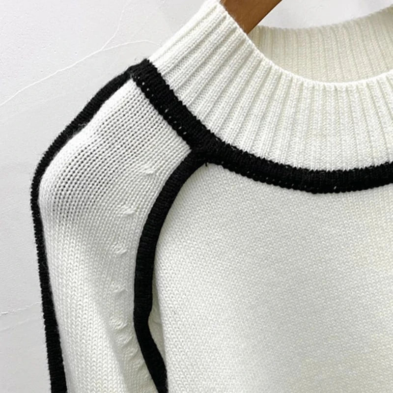 CHICEVER Colorblock Pullover Round Neck Long Sleeve Knitted Sweaters For Women 2023