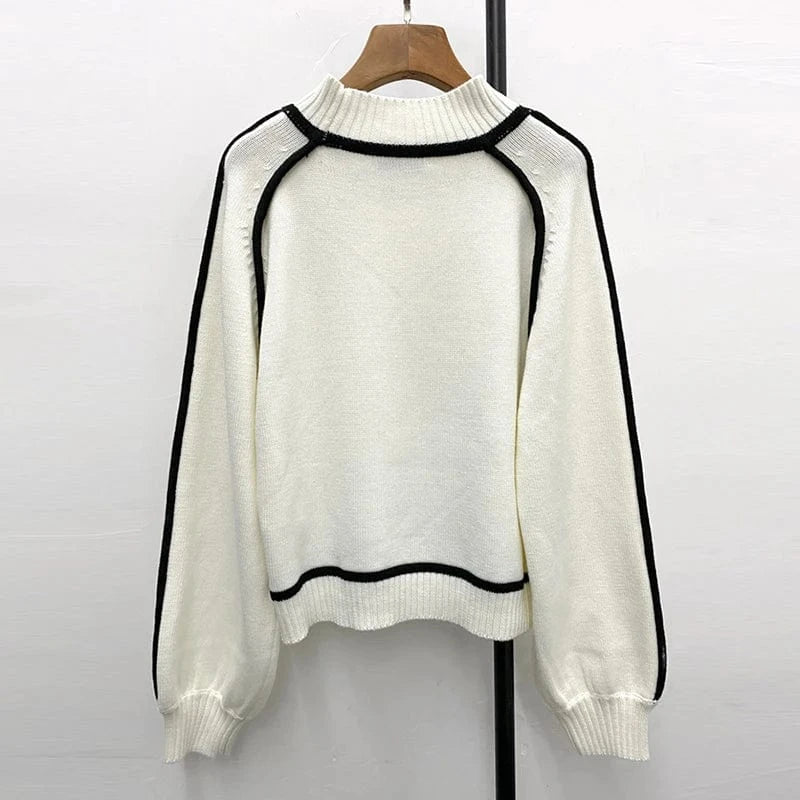 CHICEVER Colorblock Pullover Round Neck Long Sleeve Knitted Sweaters For Women 2023