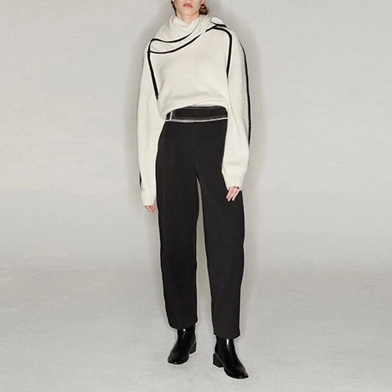 CHICEVER Colorblock Pullover Round Neck Long Sleeve Knitted Sweaters For Women 2023