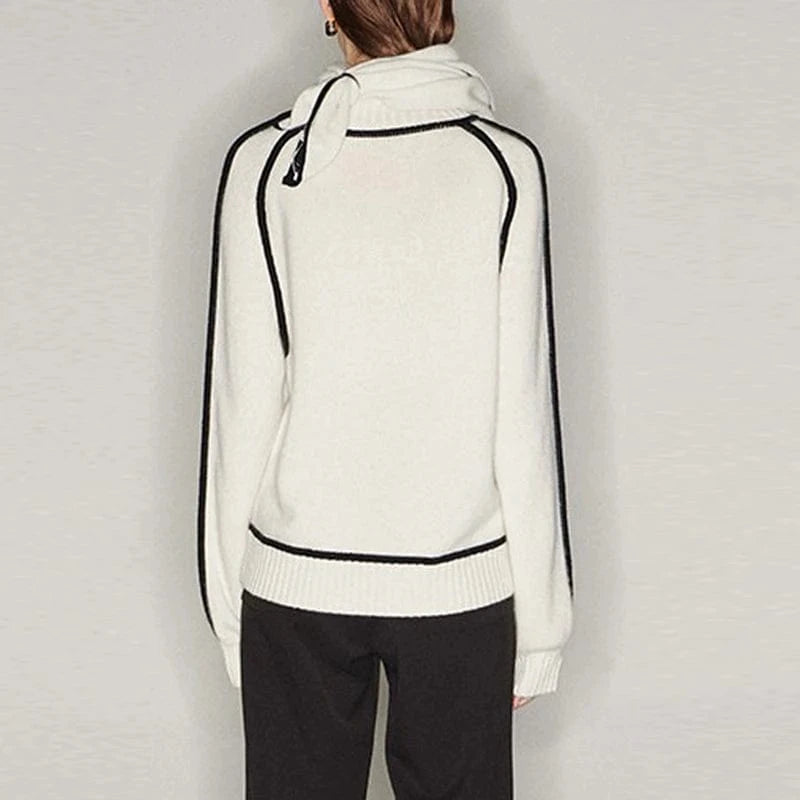 CHICEVER Colorblock Pullover Round Neck Long Sleeve Knitted Sweaters For Women 2023