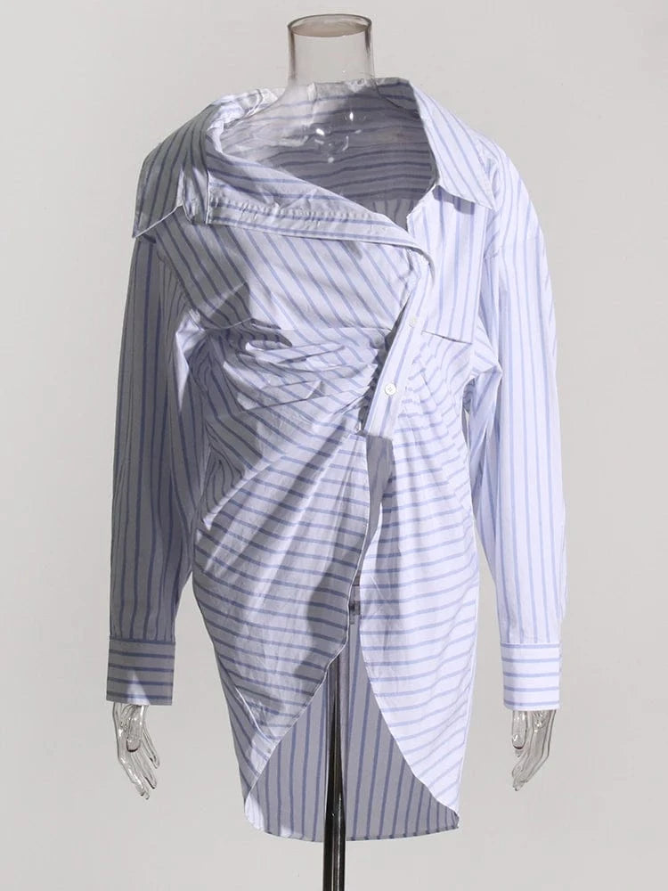 CHICEVER Elegant Blouses Diagonal Collar Long Sleeve Patchwork Single Breasted Tops And Blouse For Women