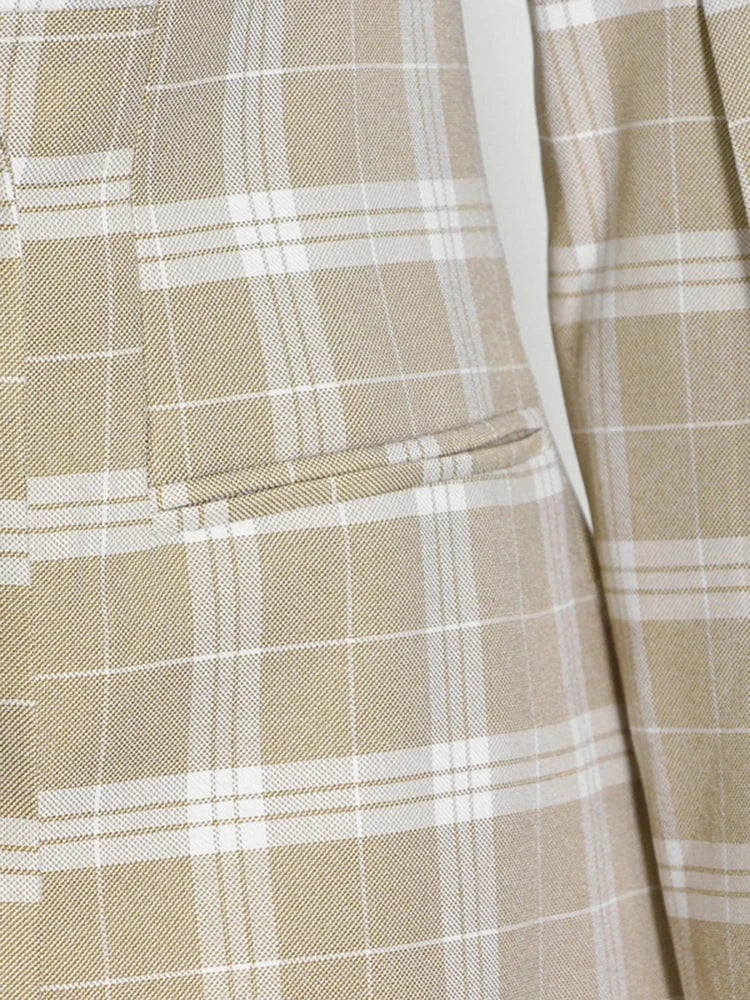 CHICEVER Elegant Colorblock Plaid Patchwork Single Breasted Lady Dresses Women Blazer Dress