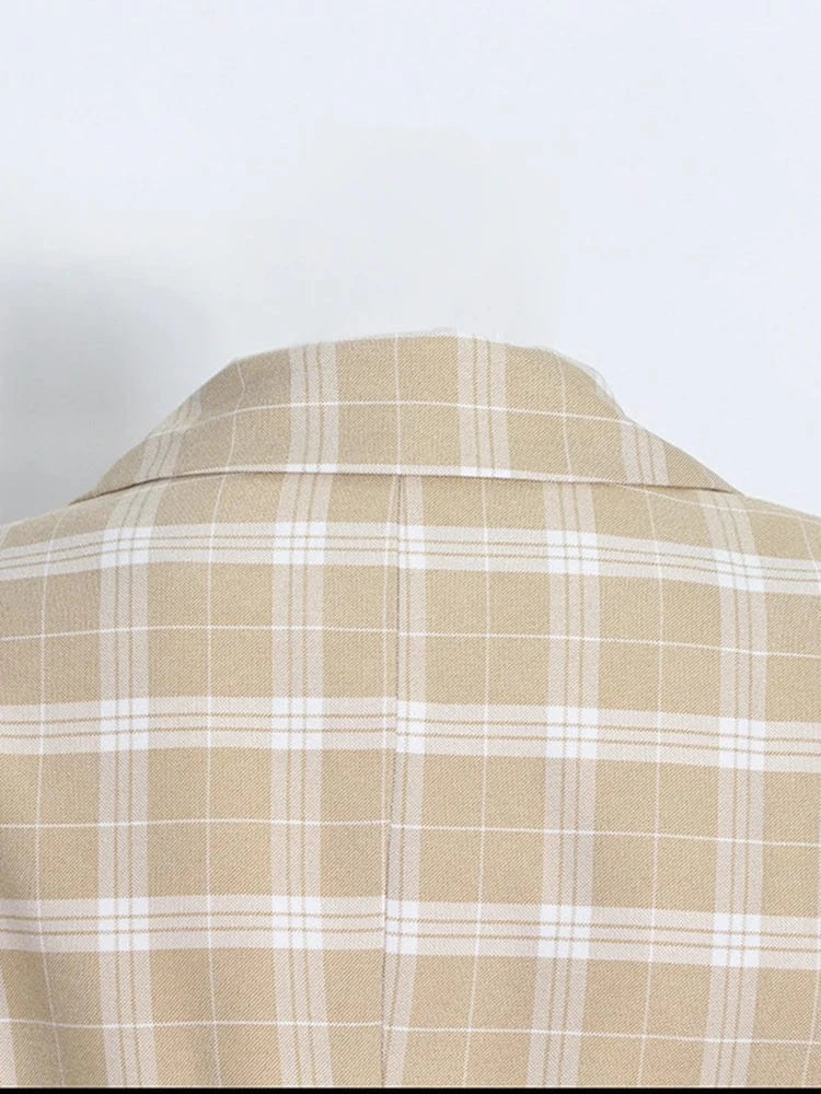 CHICEVER Elegant Colorblock Plaid Patchwork Single Breasted Lady Dresses Women Blazer Dress