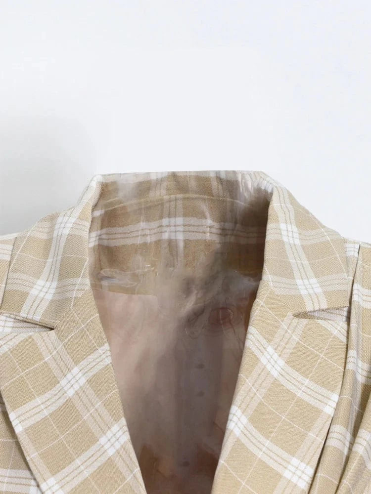 CHICEVER Elegant Colorblock Plaid Patchwork Single Breasted Lady Dresses Women Blazer Dress